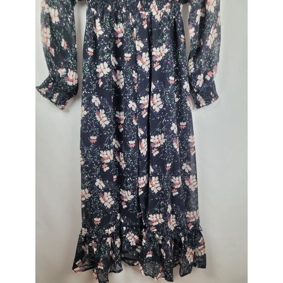 Hayden Los Angeles Women's Blue Floral Print V Neck Smock Waist Maxi Dress Sz S - Picture 6 of 8